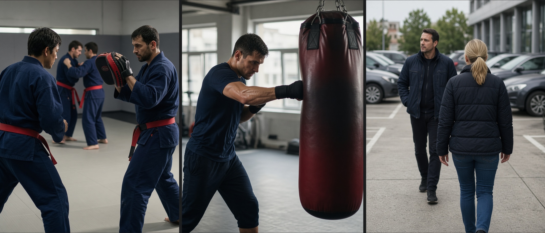Kickboxing training on a heavy bag